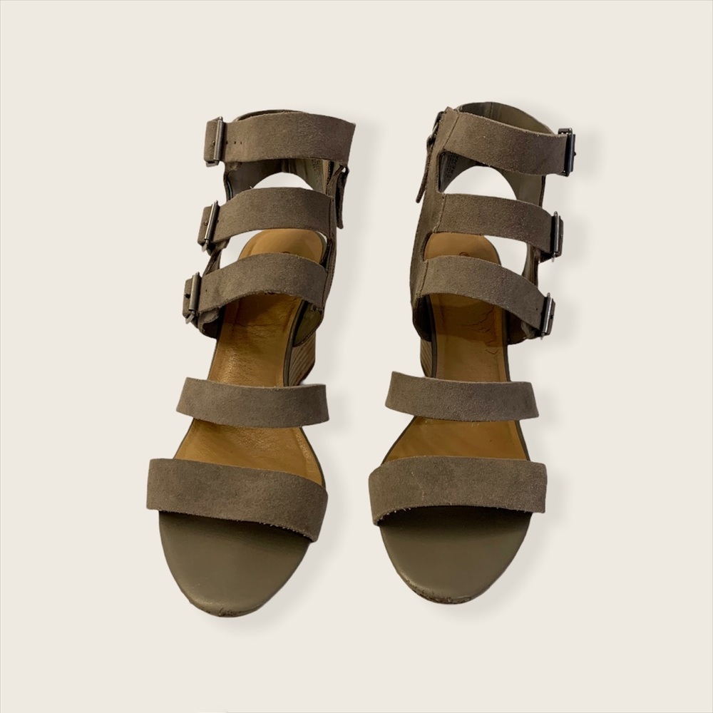 Crown Vintage Serena Suede Grey Wedge Sandals, 9.5